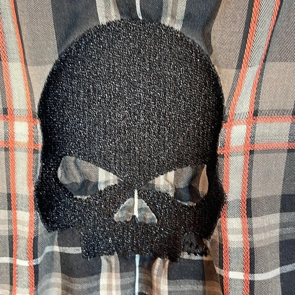 Harley Davidson Embroidered Plaid short sleeve vented button front shirt XL - Picture 6 of 7